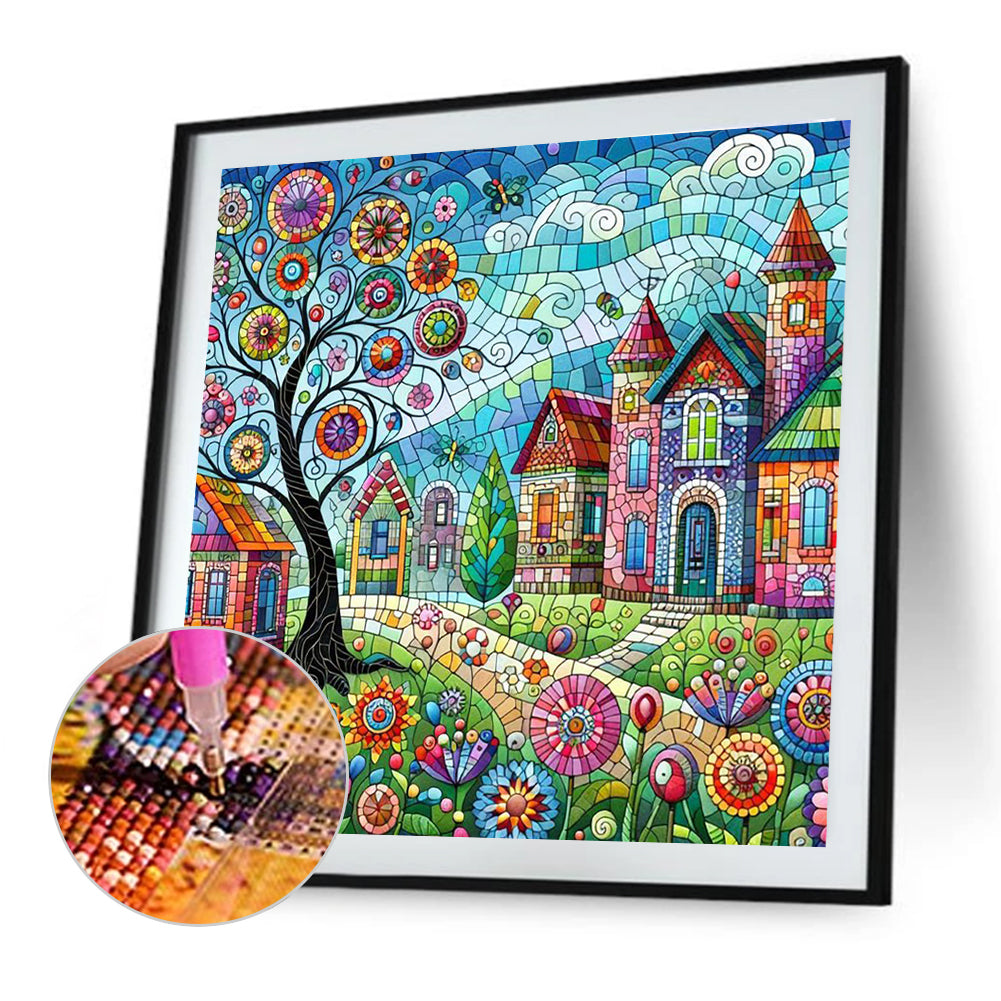 Diamond Painting - Full Round - Colorful house street (40*40CM)