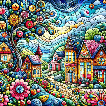 Diamond Painting - Full Round - Colorful house street (40*40CM)