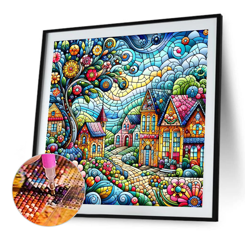 Diamond Painting - Full Round - Colorful house street (40*40CM)