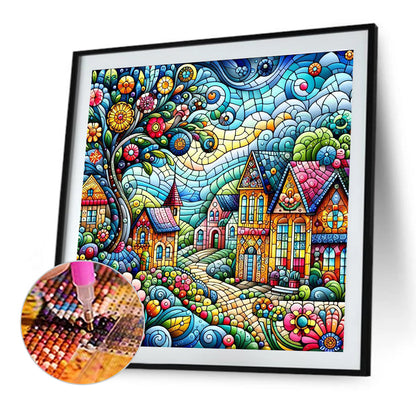 Diamond Painting - Full Round - Colorful house street (40*40CM)
