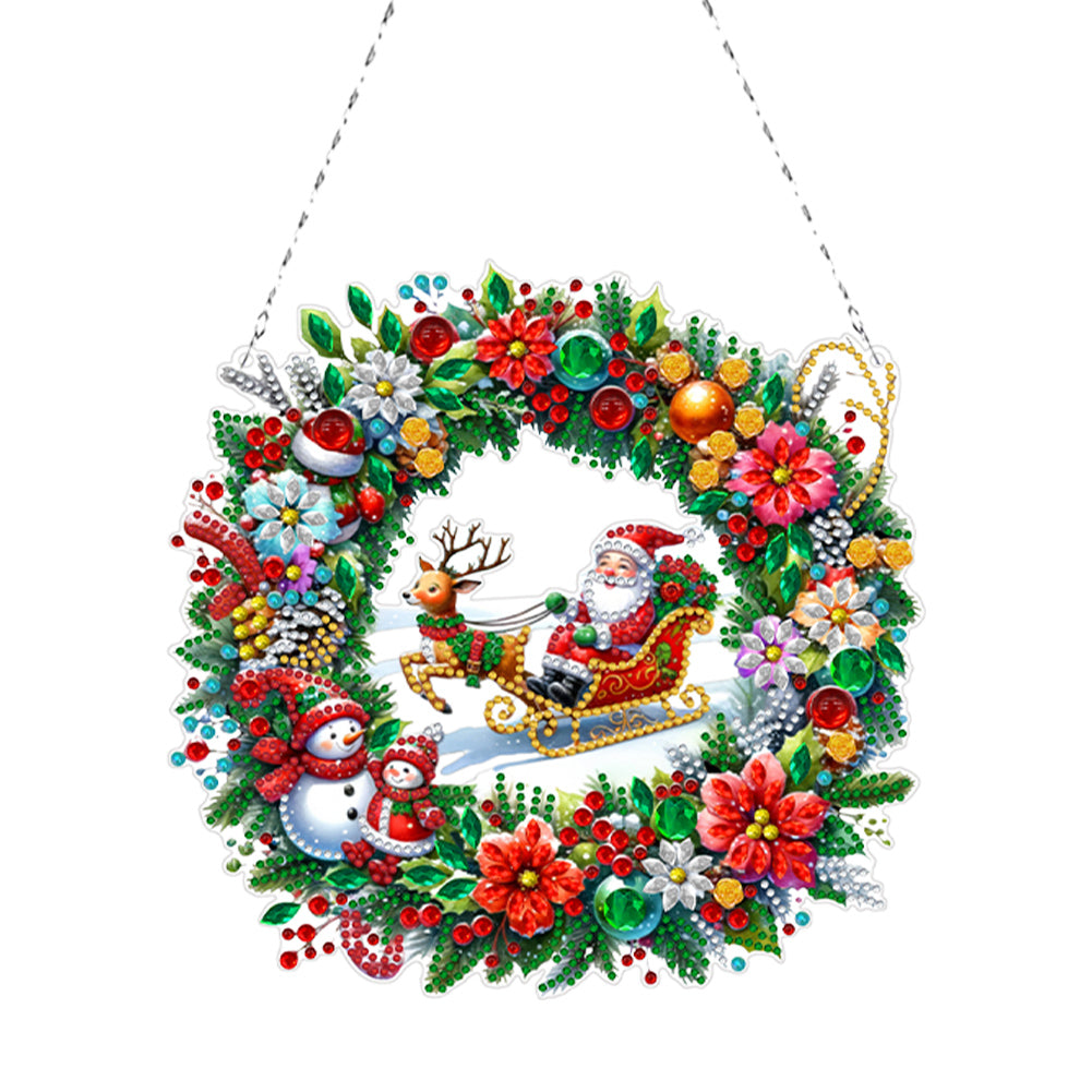 Acrylic Christmas Wreath Diamond Art Hanging Pendant Diamond Painting Home Decor