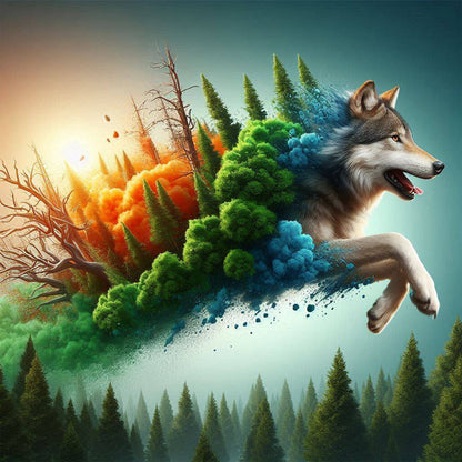 Diamond Painting - Full Round - Run out of the frame mountain wolf (40*40CM)
