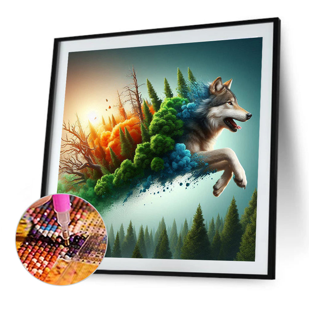 Diamond Painting - Full Round - Run out of the frame mountain wolf (40*40CM)