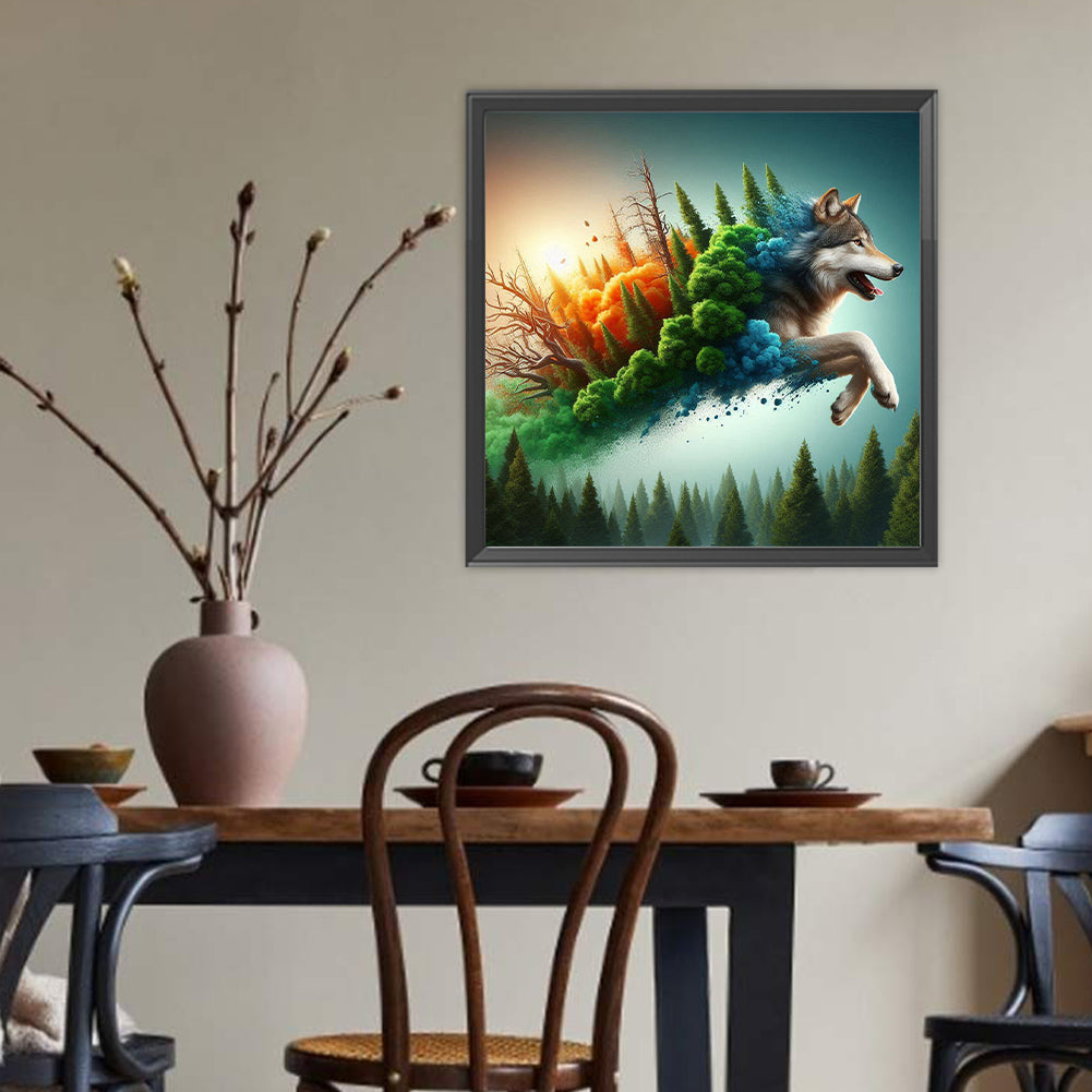 Diamond Painting - Full Round - Run out of the frame mountain wolf (40*40CM)