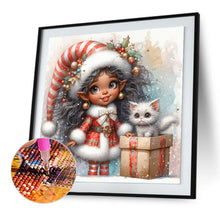 Load image into Gallery viewer, Diamond Painting - Full Round - Christmas girl and white cat (30*30CM)
