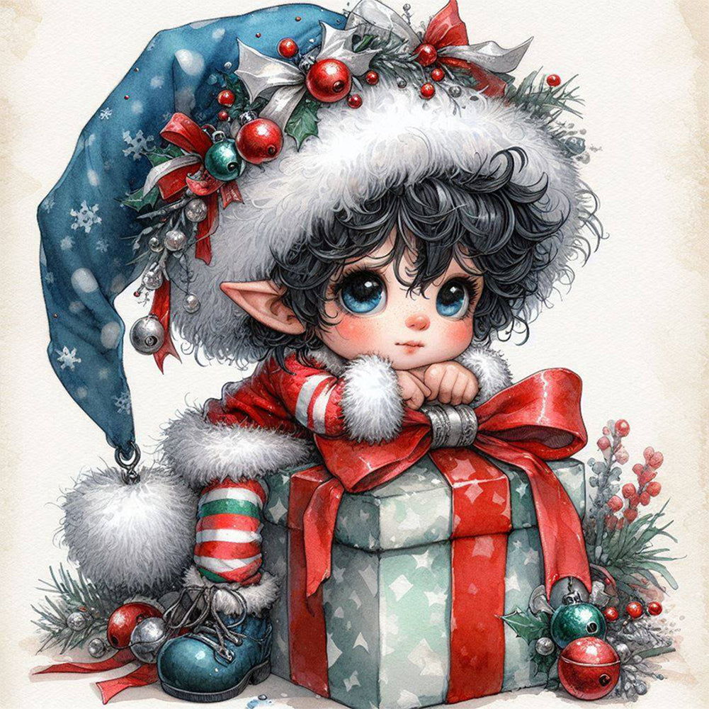 Diamond Painting - Full Round - Christmas black-haired elf boy (30*30CM)