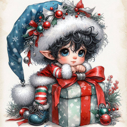 Diamond Painting - Full Round - Christmas black-haired elf boy (30*30CM)