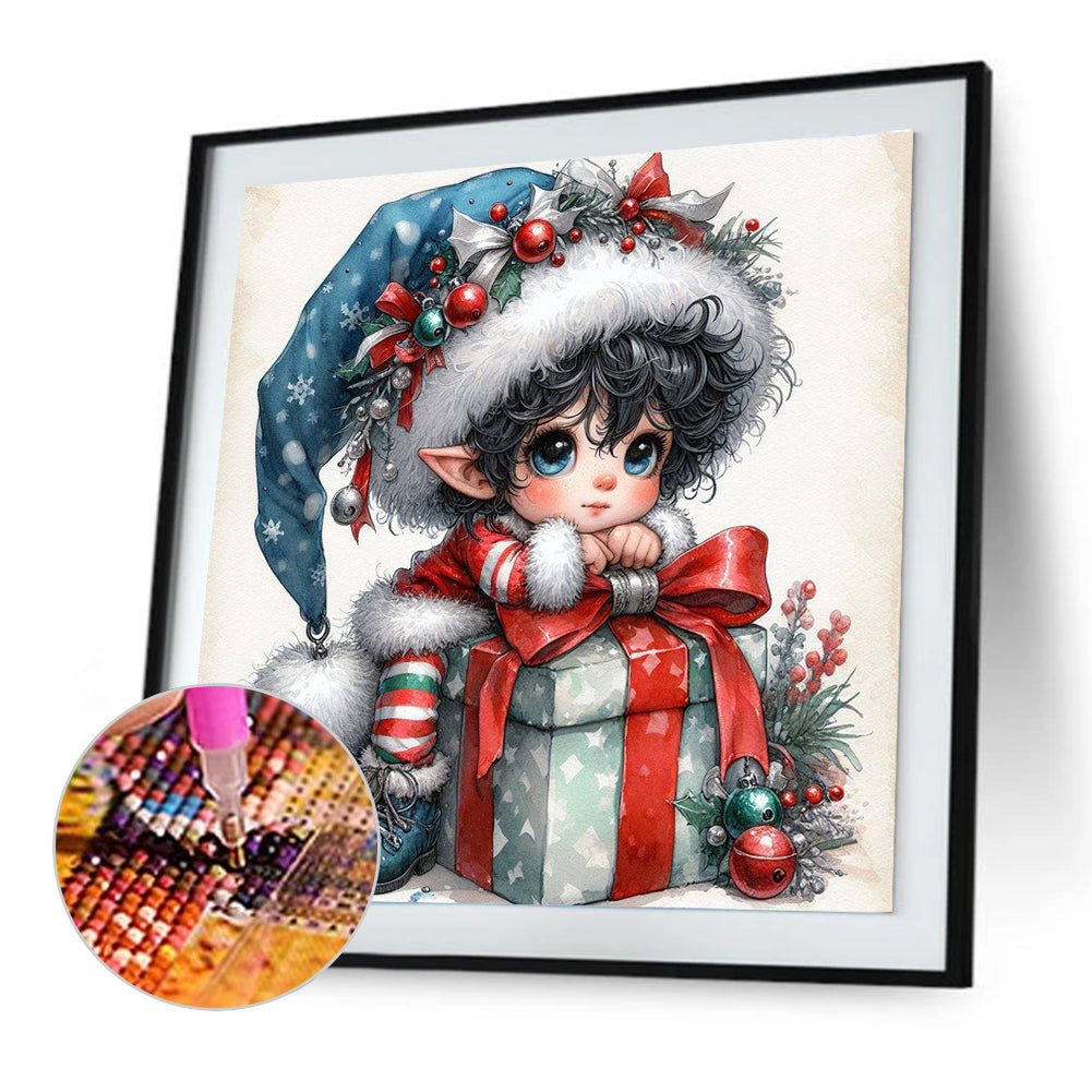Diamond Painting - Full Round - Christmas black-haired elf boy (30*30CM)