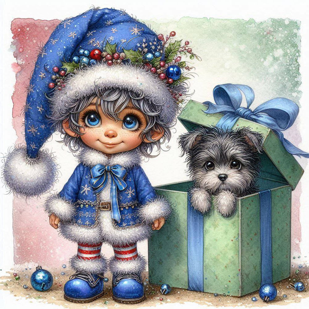 Diamond Painting - Full Round - Christmas boy and dog (30*30CM)
