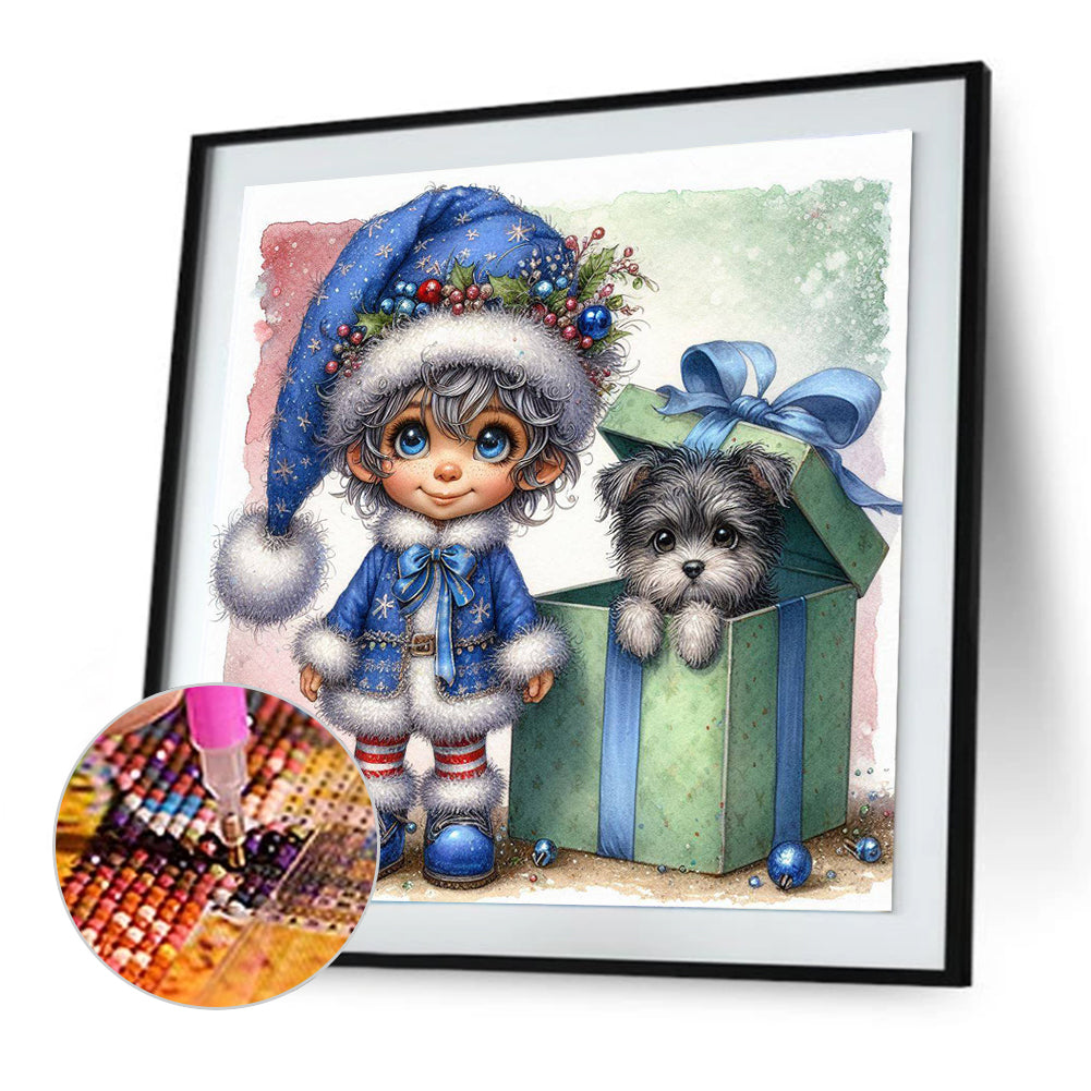 Diamond Painting - Full Round - Christmas boy and dog (30*30CM)
