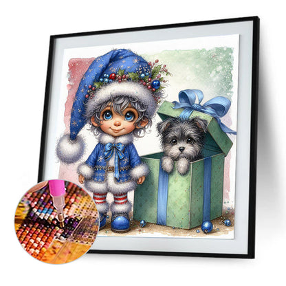 Diamond Painting - Full Round - Christmas boy and dog (30*30CM)