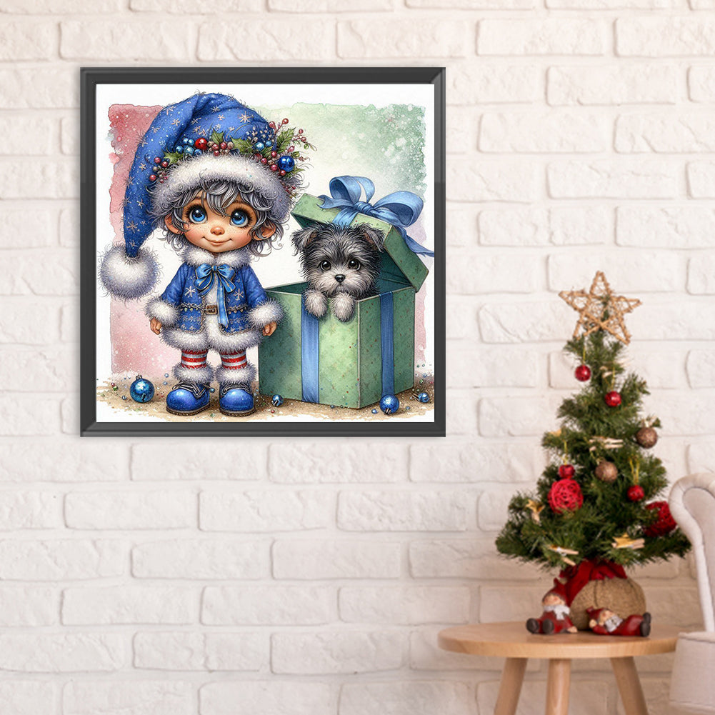 Diamond Painting - Full Round - Christmas boy and dog (30*30CM)