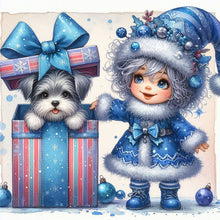 Load image into Gallery viewer, Diamond Painting - Full Round - Christmas white-haired girl and dog (30*30CM)
