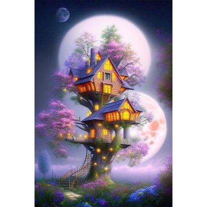 AB Diamond Painting - Full Round - Mysterious Tree House Under the Moon (40*60CM)