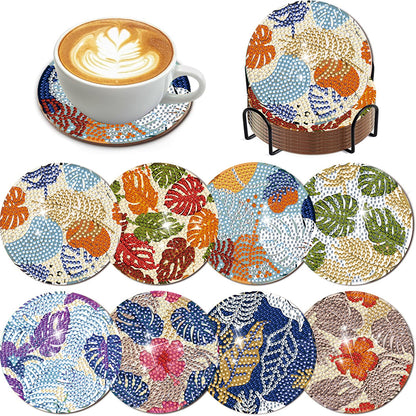 8Pcs Wooden Leaves 5D Diamond Painting Kits Diamond Art Coasters for Party Decor