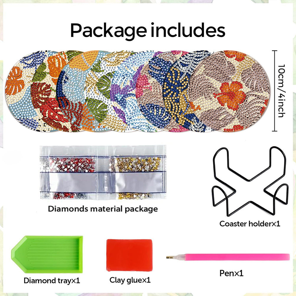 8Pcs Wooden Leaves 5D Diamond Painting Kits Diamond Art Coasters for Party Decor