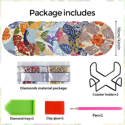 8Pcs Wooden Leaves 5D Diamond Painting Kits Diamond Art Coasters for Party Decor