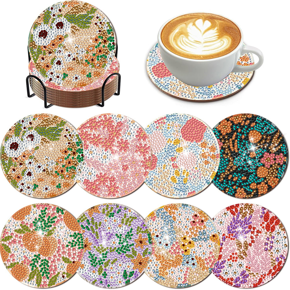 8Pcs Wooden Leaves 5D Diamond Painting Kits Diamond Art Coasters for Party Decor
