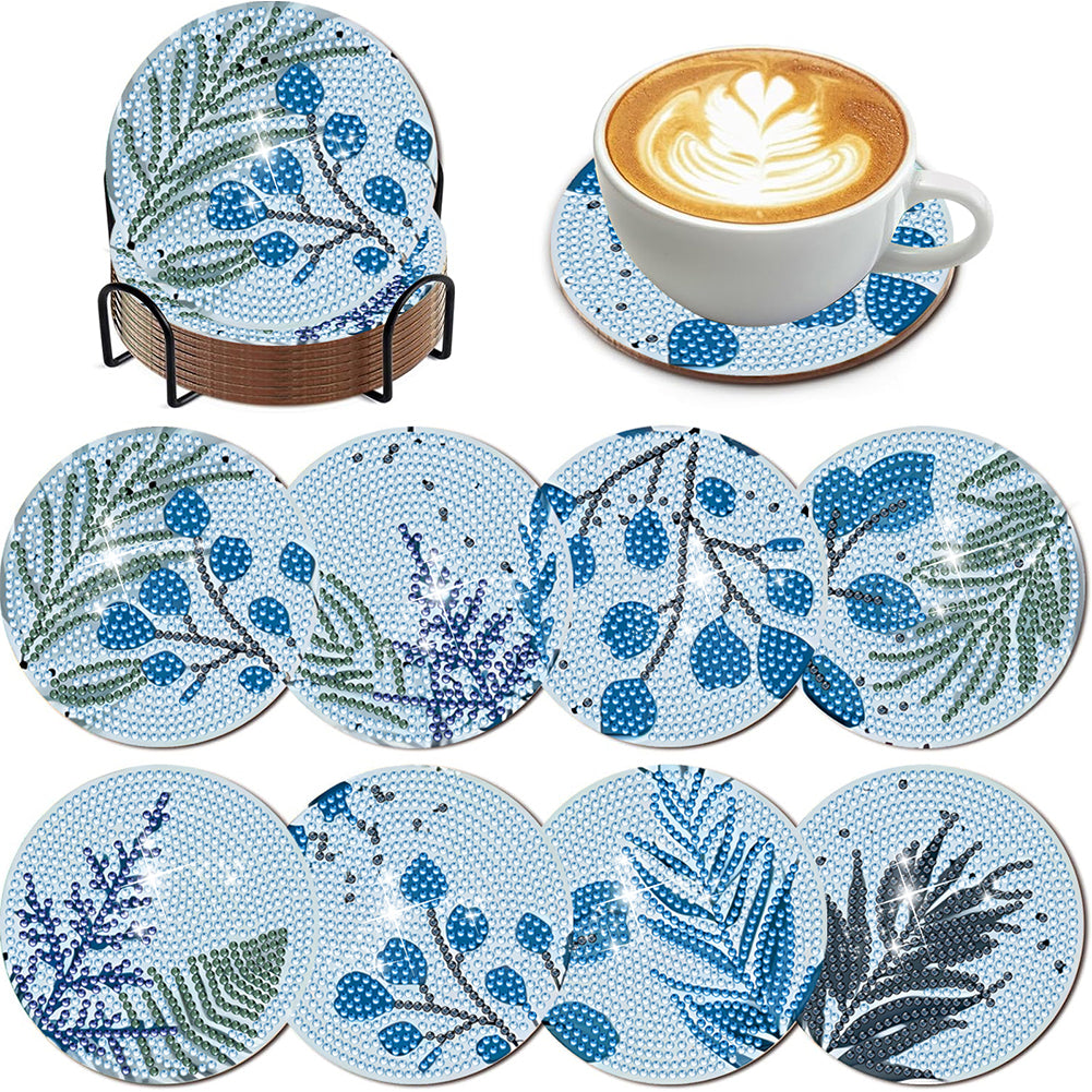 8Pcs Wooden Leaves 5D Diamond Painting Kits Diamond Art Coasters for Party Decor