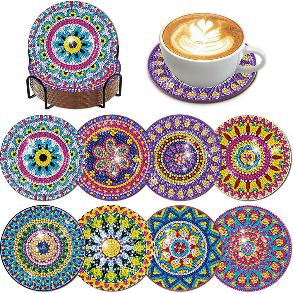8Pcs Wooden Leaves 5D Diamond Painting Kits Diamond Art Coasters for Party Decor