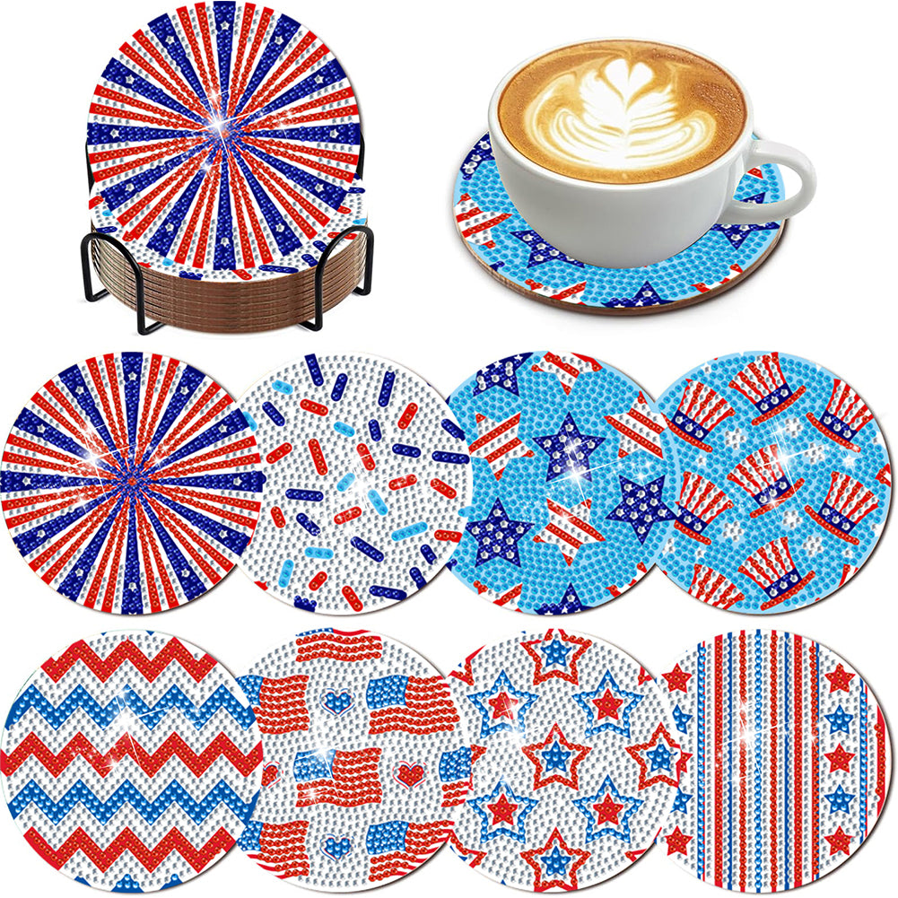 8Pcs Wooden Leaves 5D Diamond Painting Kits Diamond Art Coasters for Party Decor