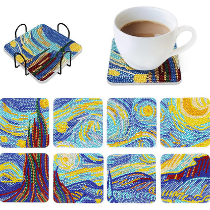 8Pcs Wooden Leaves 5D Diamond Painting Kits Diamond Art Coasters for Party Decor