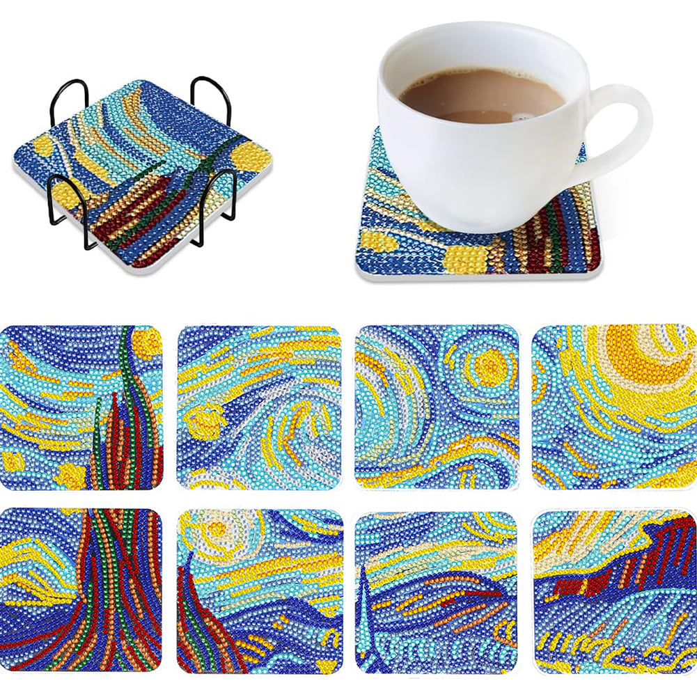 8Pcs Wooden Leaves 5D Diamond Painting Kits Diamond Art Coasters for Party Decor
