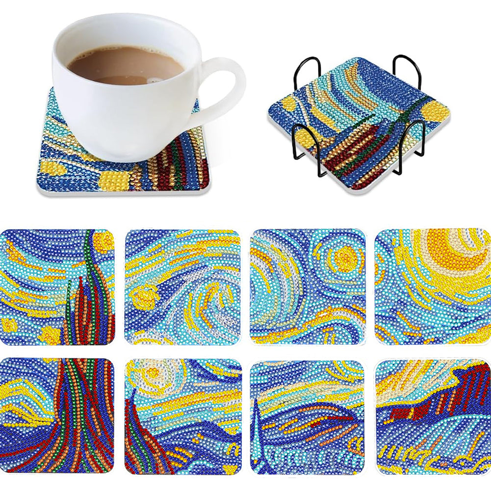 8Pcs Wooden Leaves 5D Diamond Painting Kits Diamond Art Coasters for Party Decor