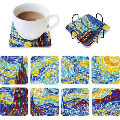 8Pcs Wooden Leaves 5D Diamond Painting Kits Diamond Art Coasters for Party Decor