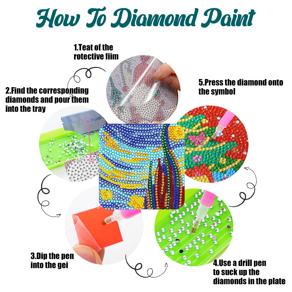 8Pcs Wooden Leaves 5D Diamond Painting Kits Diamond Art Coasters for Party Decor