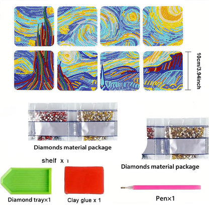 8Pcs Wooden Leaves 5D Diamond Painting Kits Diamond Art Coasters for Party Decor