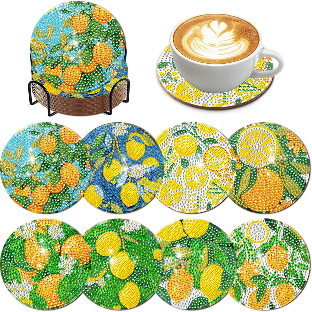 8Pcs Wooden Leaves 5D Diamond Painting Kits Diamond Art Coasters for Party Decor