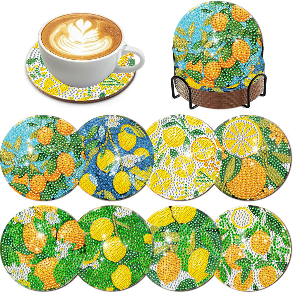 8Pcs Wooden Leaves 5D Diamond Painting Kits Diamond Art Coasters for Party Decor