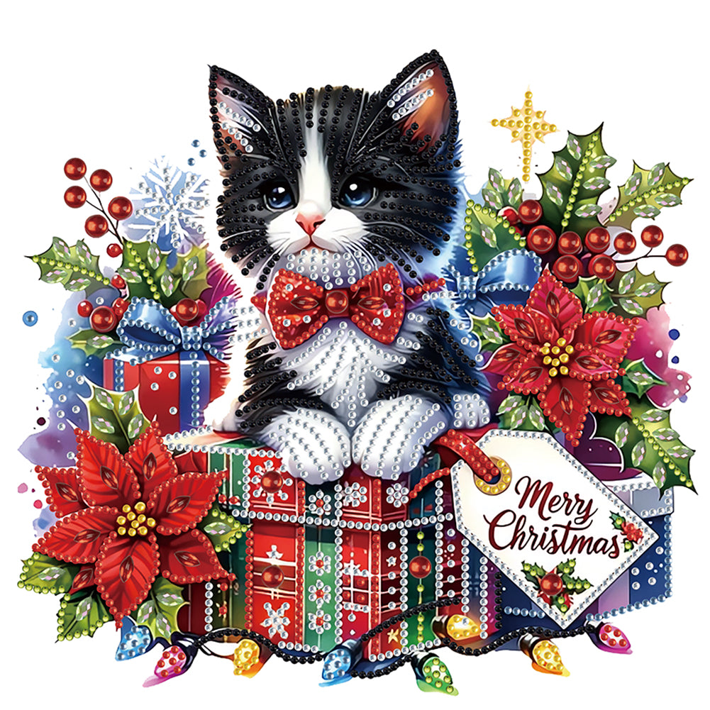 Diamond Painting - Partial Special Shaped - Christmas Cat (30*30CM)