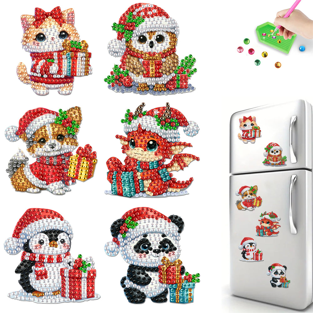 6Pcs Acrylic Christmas Animals Diamond Art Magnets Decals for Fridge Whiteboards