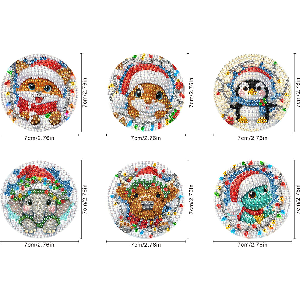 6Pcs Acrylic Christmas Animals Diamond Art Magnets Decals for Fridge Whiteboards
