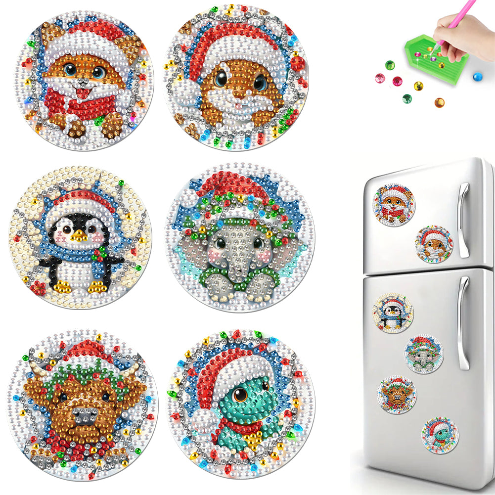 6Pcs Acrylic Christmas Animals Diamond Art Magnets Decals for Fridge Whiteboards
