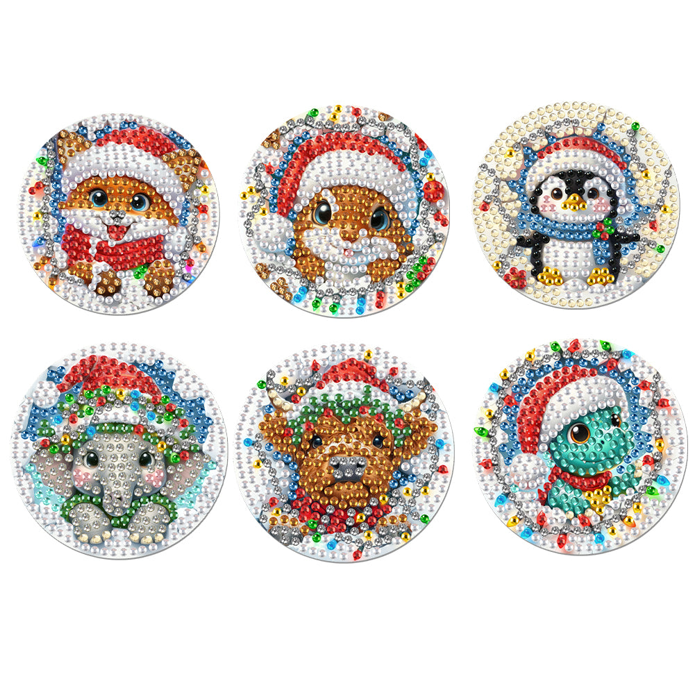 6Pcs Acrylic Christmas Animals Diamond Art Magnets Decals for Fridge Whiteboards