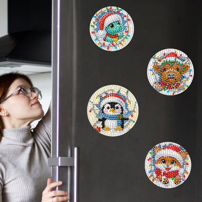 6Pcs Acrylic Christmas Animals Diamond Art Magnets Decals for Fridge Whiteboards
