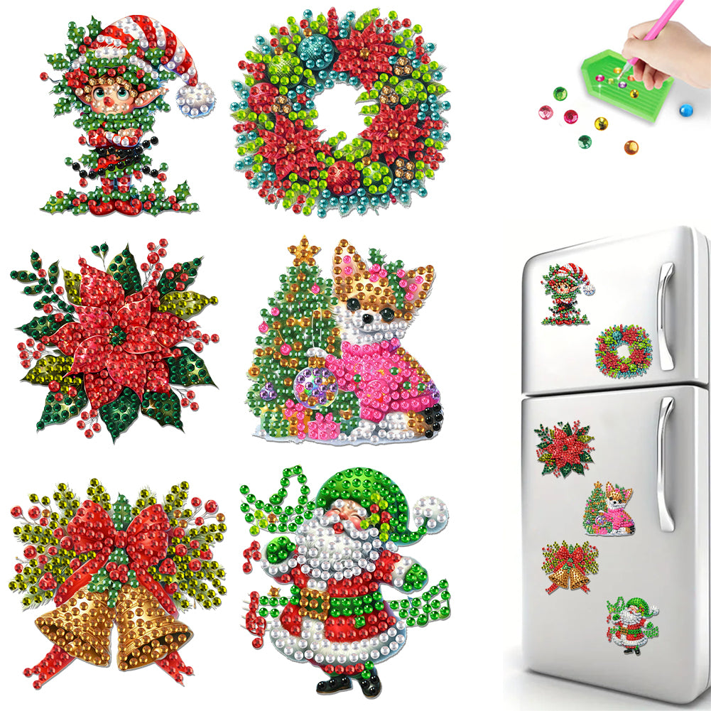6Pcs Acrylic Christmas Animals Diamond Art Magnets Decals for Fridge Whiteboards