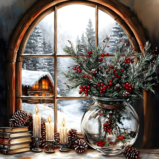 Diamond Painting - Full Round - Christmas Snow Scene Window Sill (40*40CM)