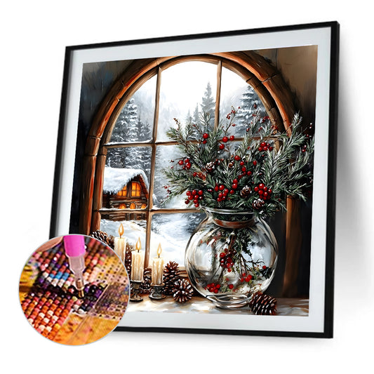Diamond Painting - Full Round - Christmas Snow Scene Window Sill (40*40CM)