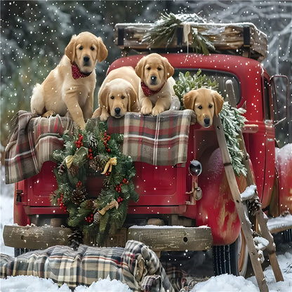 Diamond Painting - Full Round - Christmas Car and Puppy (40*30CM)