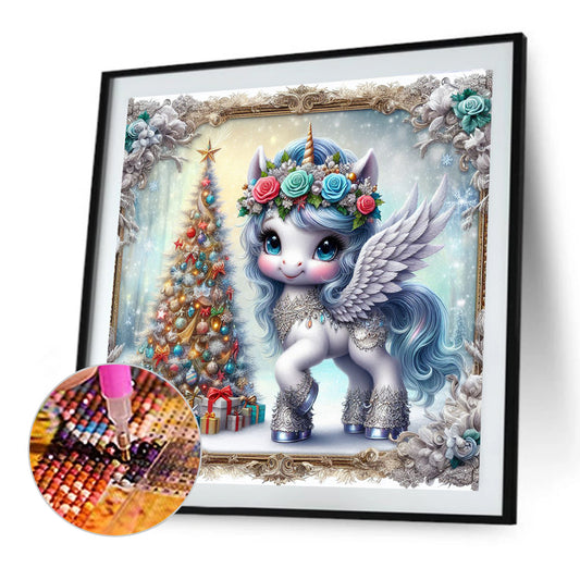 Diamond Painting - Full Round - Christmas Tree Blue Hair Unicorn (40*40CM)