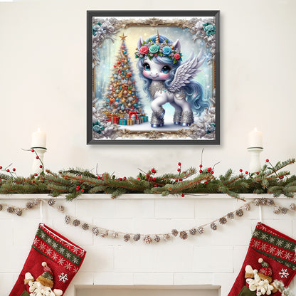 Diamond Painting - Full Round - Christmas Tree Blue Hair Unicorn (40*40CM)