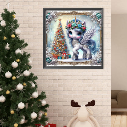 Diamond Painting - Full Round - Christmas Tree Blue Hair Unicorn (40*40CM)