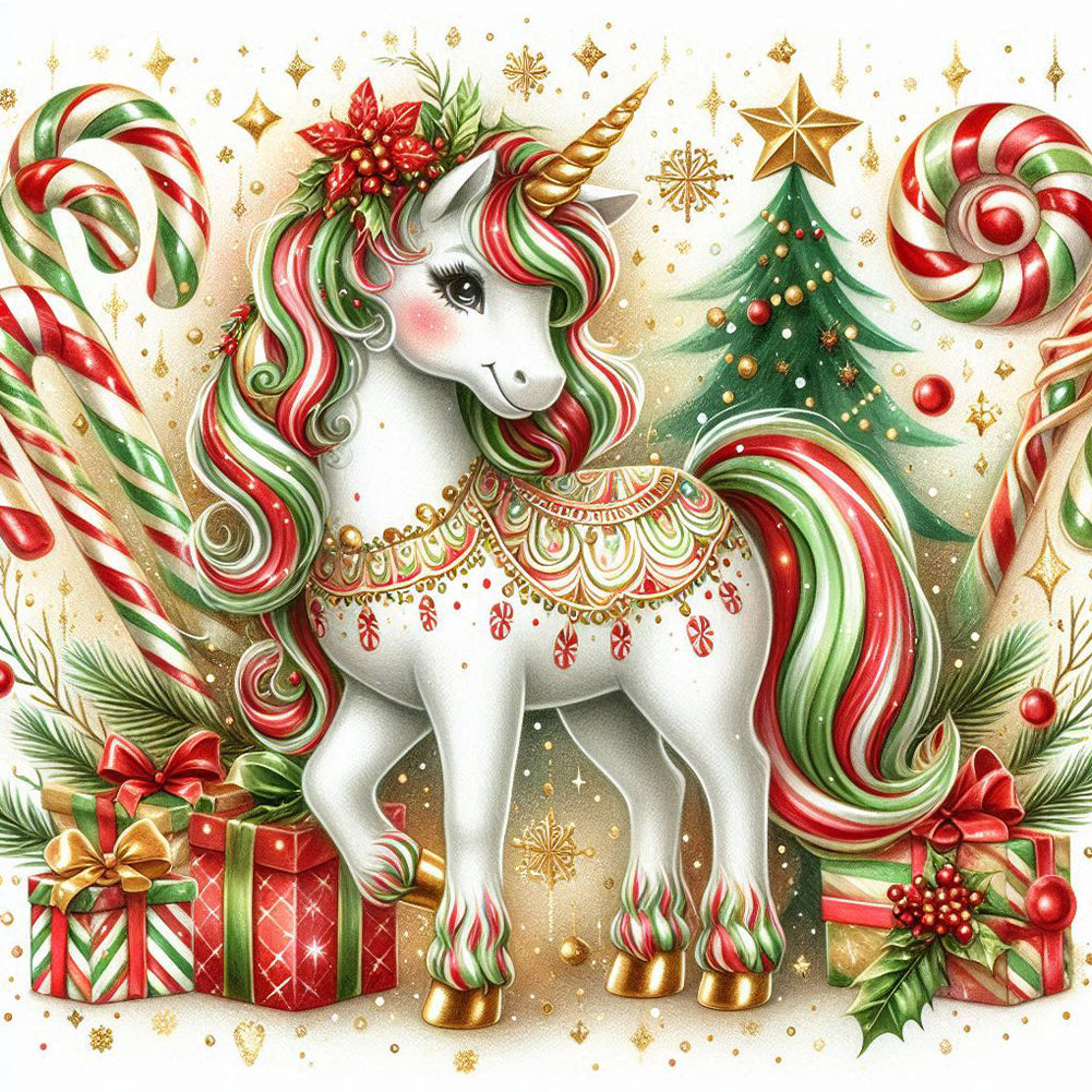 Diamond Painting - Full Round - Christmas Candy Unicorn (40*40CM)