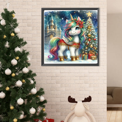Diamond Painting - Full Round - Christmas Tree Castle Unicorn (40*40CM)
