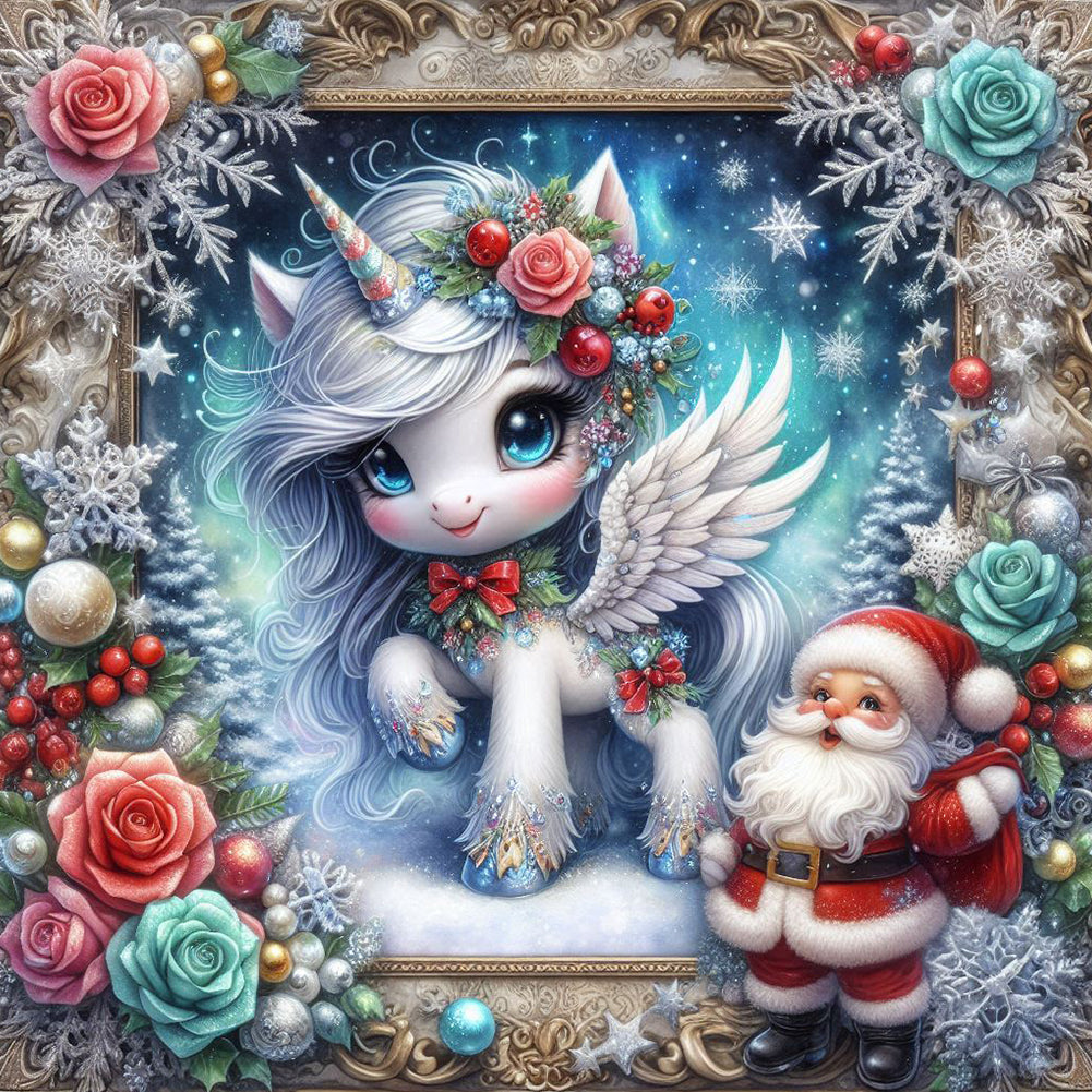 Diamond Painting - Full Round - Santa Claus and Unicorn (40*40CM)