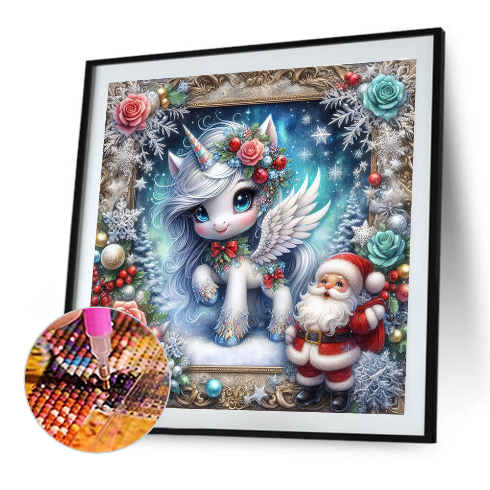 Diamond Painting - Full Round - Santa Claus and Unicorn (40*40CM)
